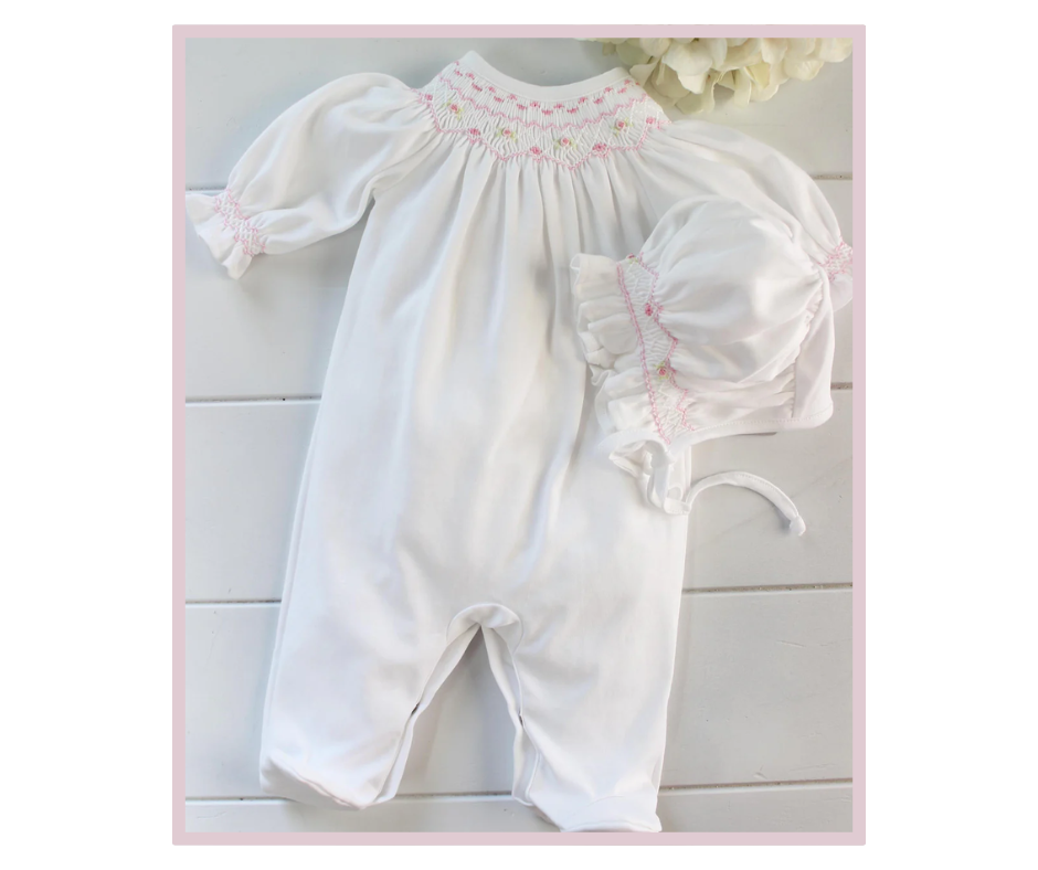 White Knit Gown White Trim
